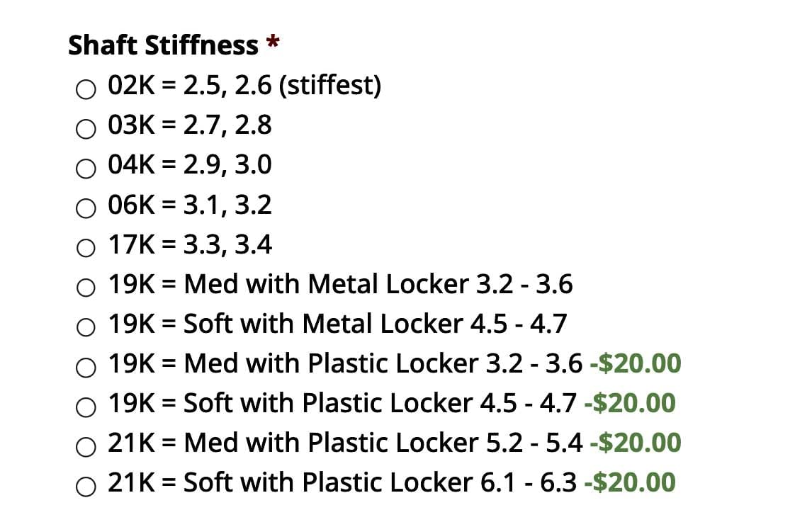 shaft-selection Shaft Stiffness on order form